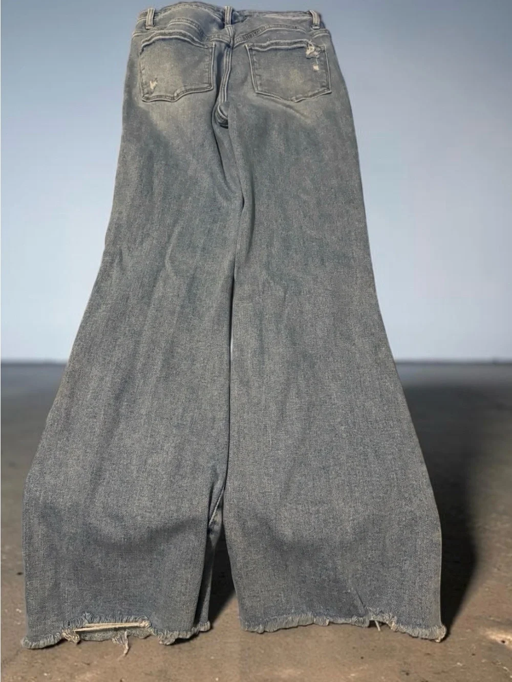 Light Wash Distressed Wide-Leg Flare Jeans - Picture 5 of 11